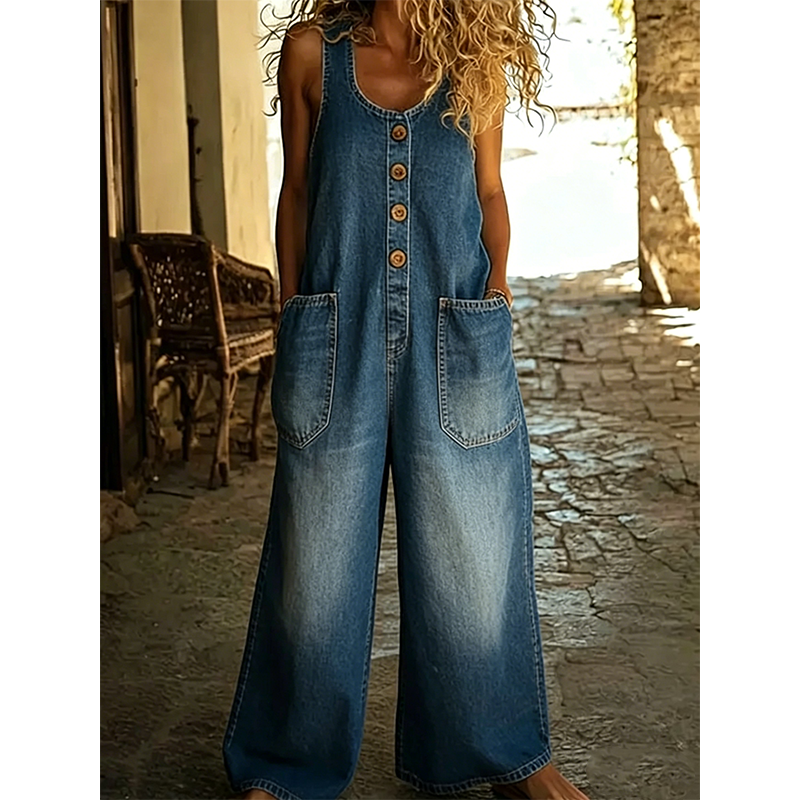 🔥Die neuen Modelle sind jetzt im Verkauf-Ärmelloser Jumpsuit mit weitem Bein für Damen