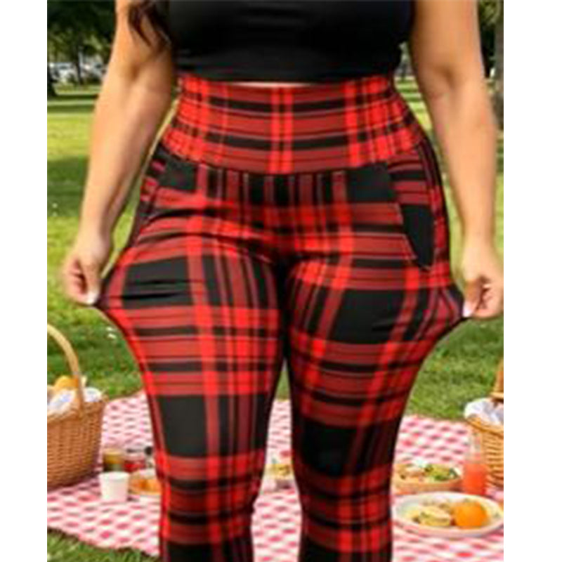 Women's Plaid Printed Slim Fit Stretch Pants