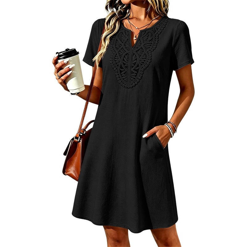 Gluschwein - ✨Damen Bohemian Spitzen V-Ausschnitt T-Shirt-Kleid