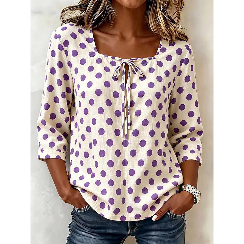 Gluschwein - 🌸 49% Rabatt – Damen Vintage Polka-Dot-Bluse | Eckiger Ausschnitt mit Schleife | Retro-Stil für Büro, Brunch & Freizeit ✨