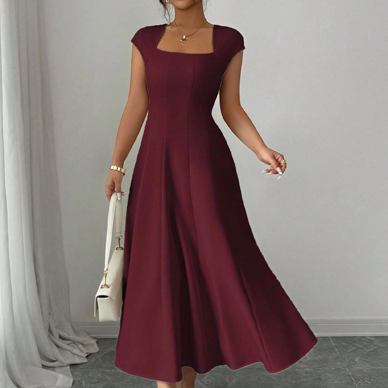 ⚡ Heute halber Preis! Elegantes A-Linien-Kleid für Damen mit quadratischem Ausschnitt, schmal geschnitten, langes Kleid