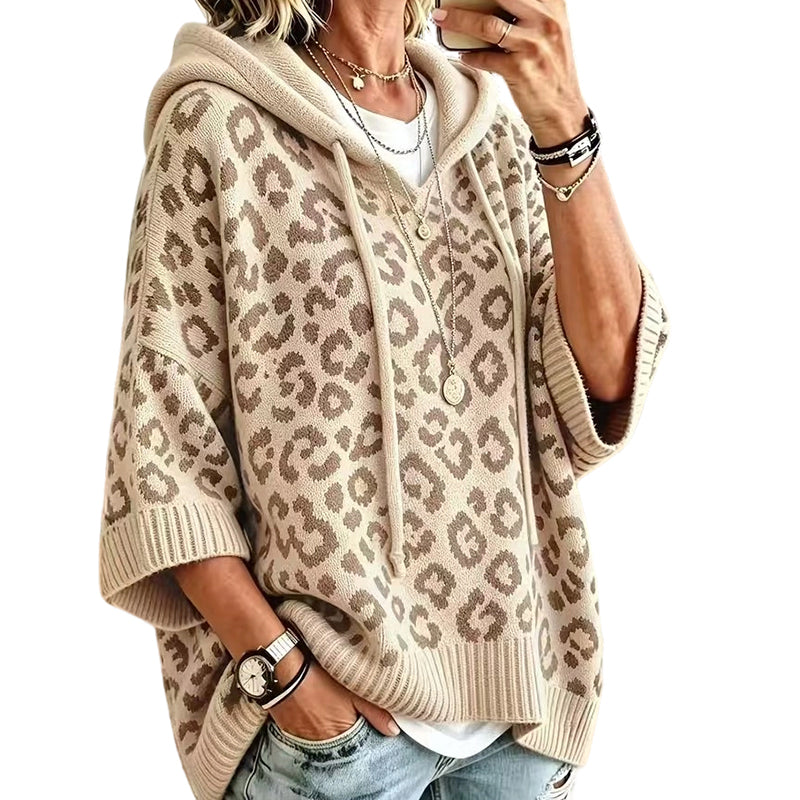 Gestrickter Hoodie mit Leopardenmuster für Damen