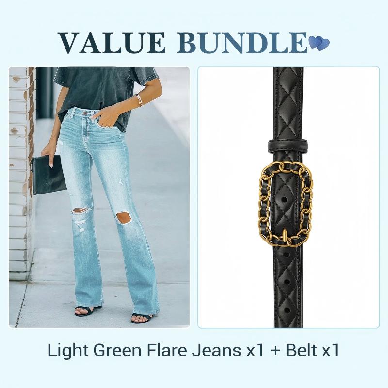 Women's High-Waist Distressed Flare Jeans