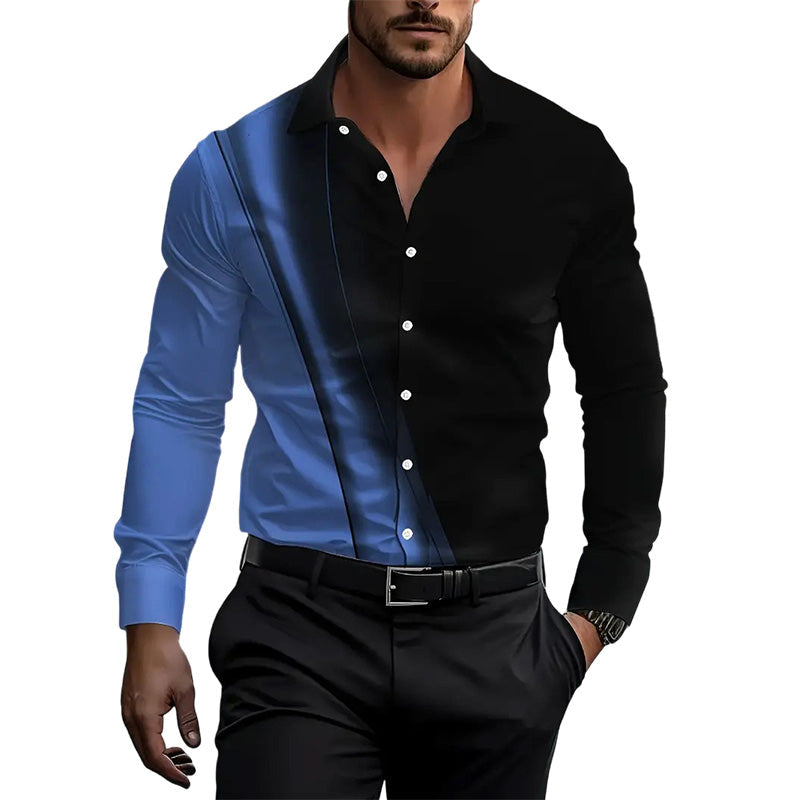 Herren Kontrastdruck Langarm Slim Fit Kragenhemd