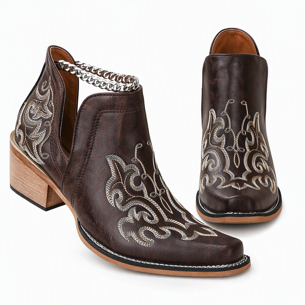 Retro V-Ausschnitt Blockabsatz Martin-Stiefel für Damen, große Größen, einfarbige und mit Blumenmuster bedruckte Stiefeletten für Herbst und Winter