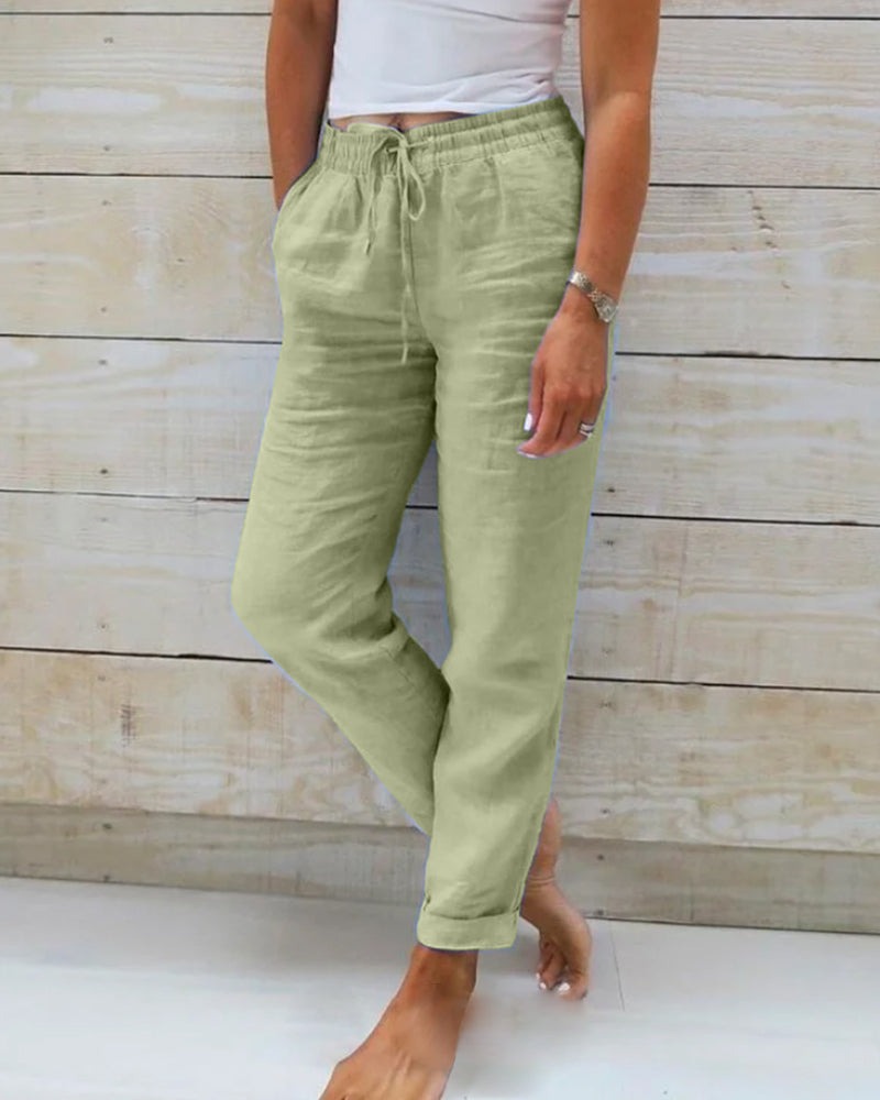 🌸Spring Sale 52% OFF🌿👖Damenhose aus Baumwolle & Leinen mit Elastischem Bund – Bequem, Atmungsaktiv & Lässiger Look 🥰