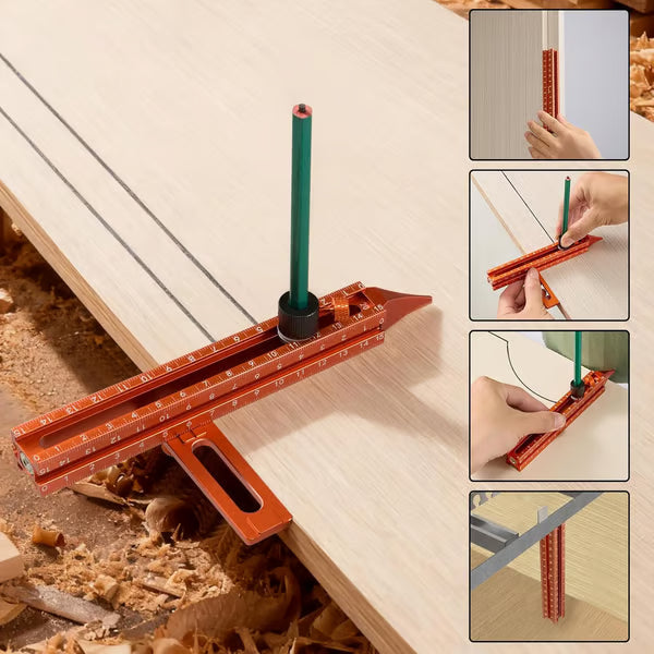 🧲 4-seitiges Laser-Maßband mit Magnetwasserwaage und Anreißwerkzeug | Vielseitiges Markierungslineal aus Aluminium für die Holzbearbeitung