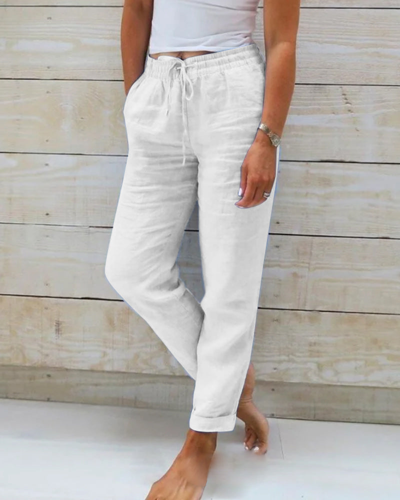 🌸Spring Sale 52% OFF🌿👖Damenhose aus Baumwolle & Leinen mit Elastischem Bund – Bequem, Atmungsaktiv & Lässiger Look 🥰