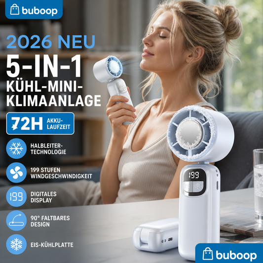 Gluschwein - Neues 5-in-1-Kühlgerät 2026 – Handventilator mit Halbleiter-Kühlfunktion – Kühlplatte, 199 Windgeschwindigkeitsstufen, 5-in-1-Funktion und 72 Stunden Akkulaufzeit ❄️🌀