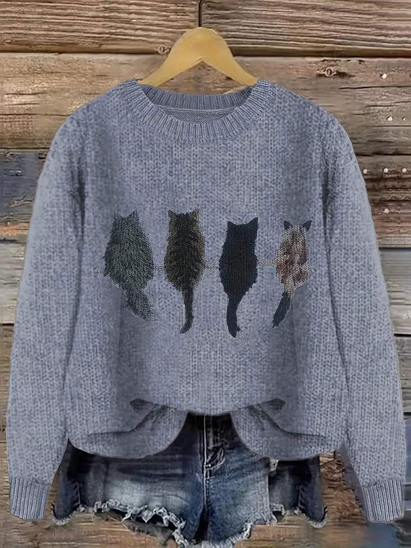 Urvana - Langarm Pullover Mit Katzen Drucken