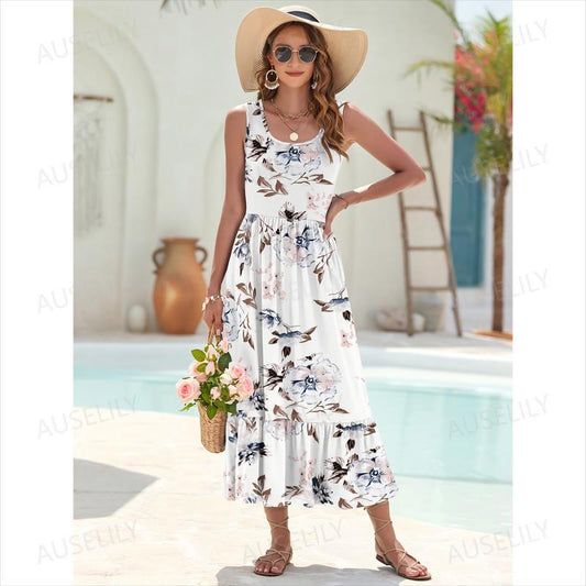 Gluschwein - ⏰Summer Hot Sale 57% OFF💃Women's Summer Sleeveless Sunshine Floral Square Neck Casual Tiered Swing Maxi Dress with Pockets