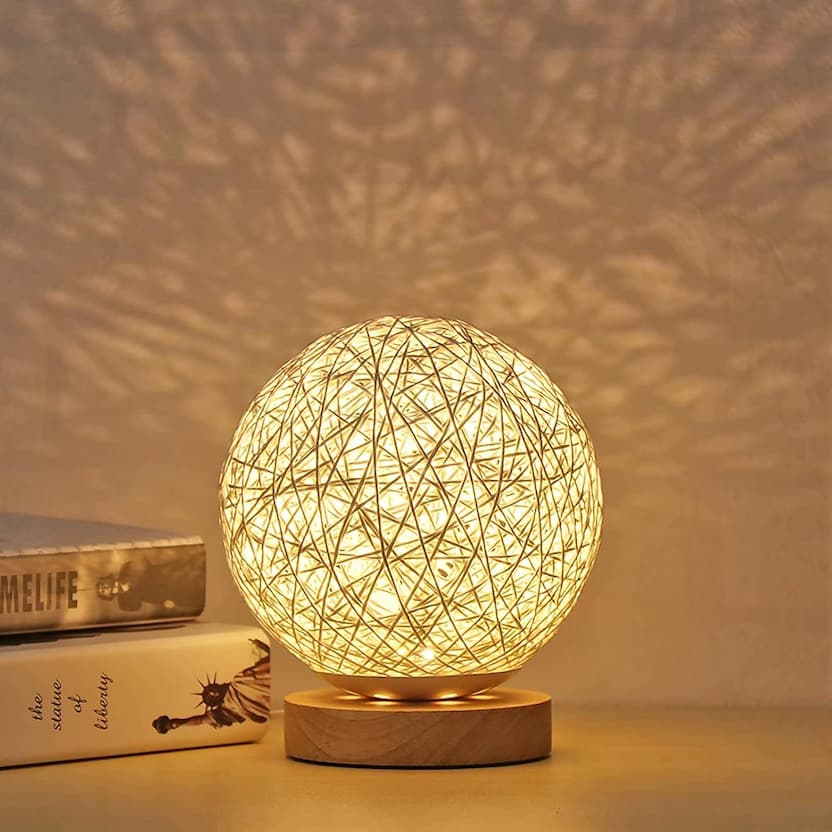 Rotan Ball Lamp - Tischlampe Rattan Kugel 30 cm mit Dimmfunktion