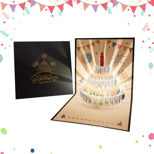 3D Pop-up Geburtstagskarte – handgemachte Grußkarte mit LED-Licht und Musik