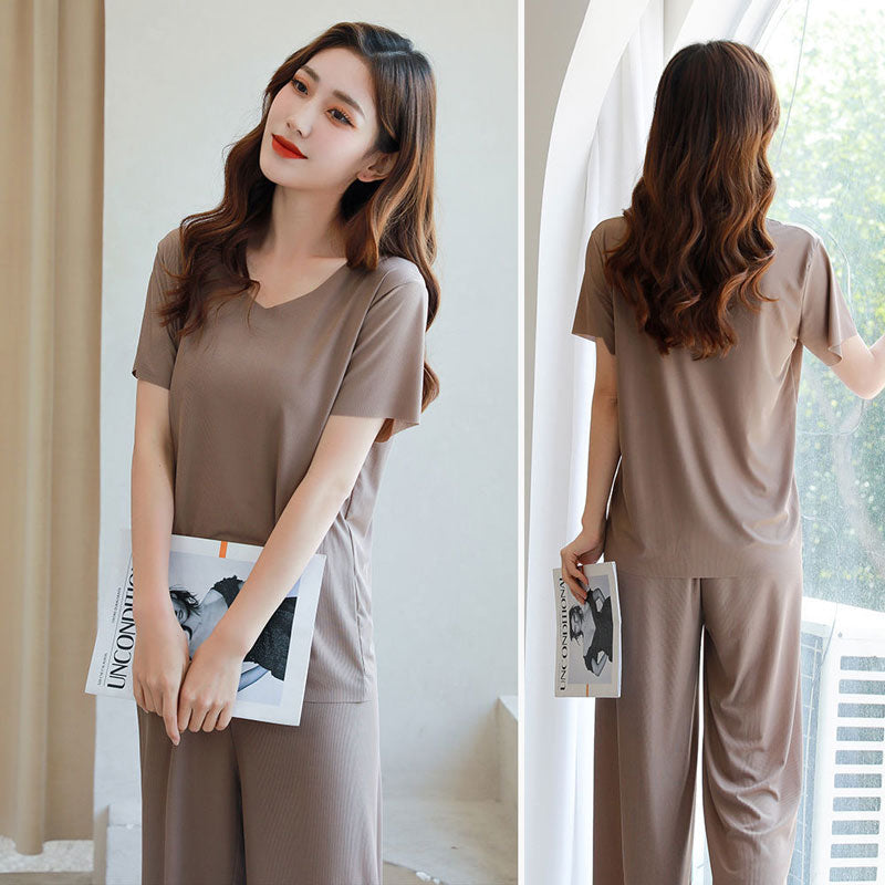 Gluschwein - ✨Begrenztes Zeitangebot: 49% Rabatt💥Weiches und bequemes Ice Silk T-Shirt mit kurzen Ärmeln Zweiteiliges Set Lose Hose mit weitem Bein