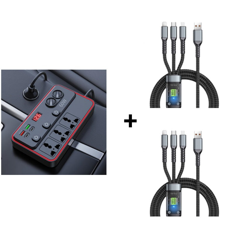 🔌Multifunktionales Autoladegerät mit Steckdosen und USB-Anschluss