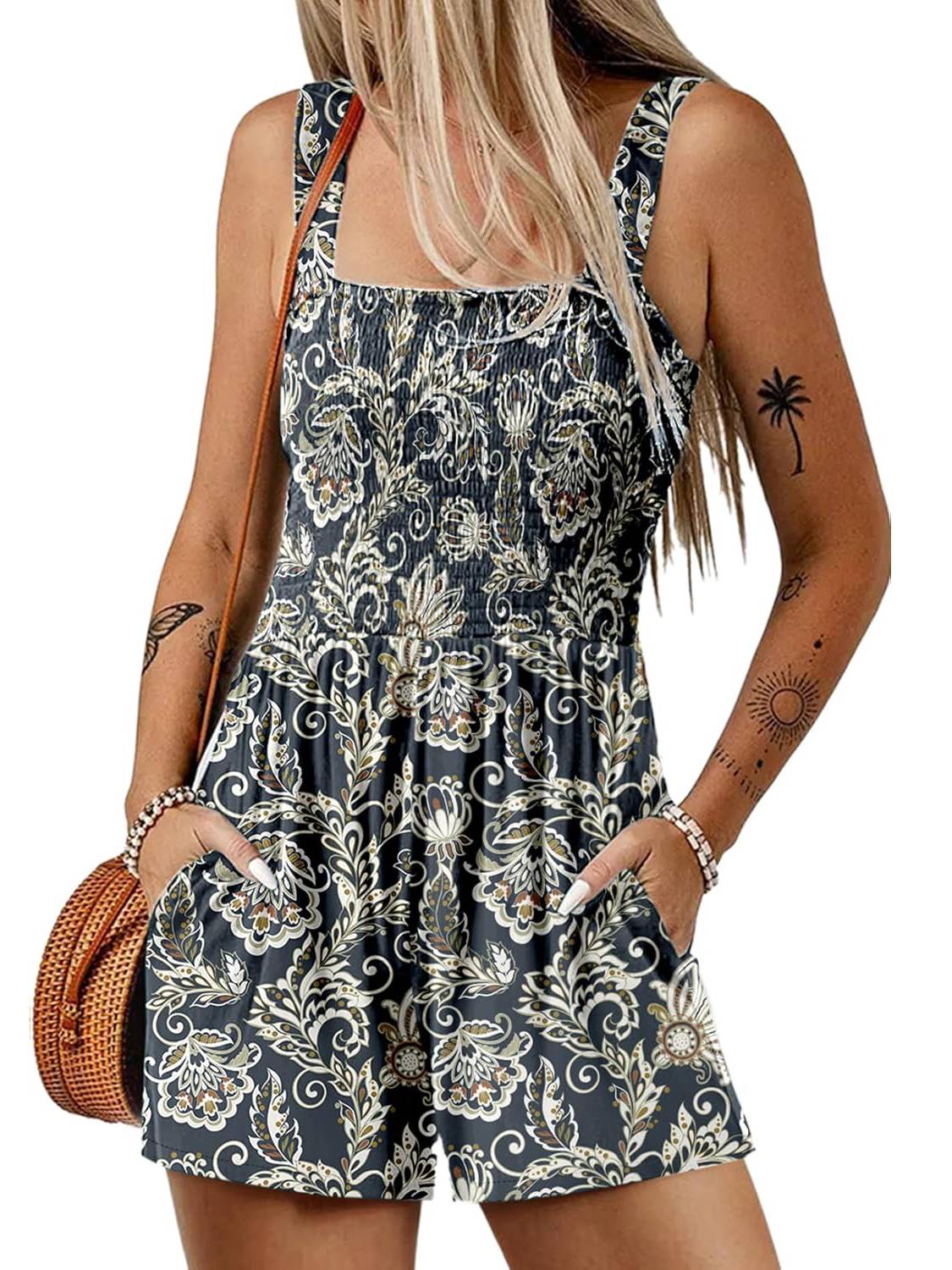 🌞Sommer-Hot-Sale - 49% Rabatt💃Sommer-Overall ärmellos mit Smock-Optik – Bequem & lässig