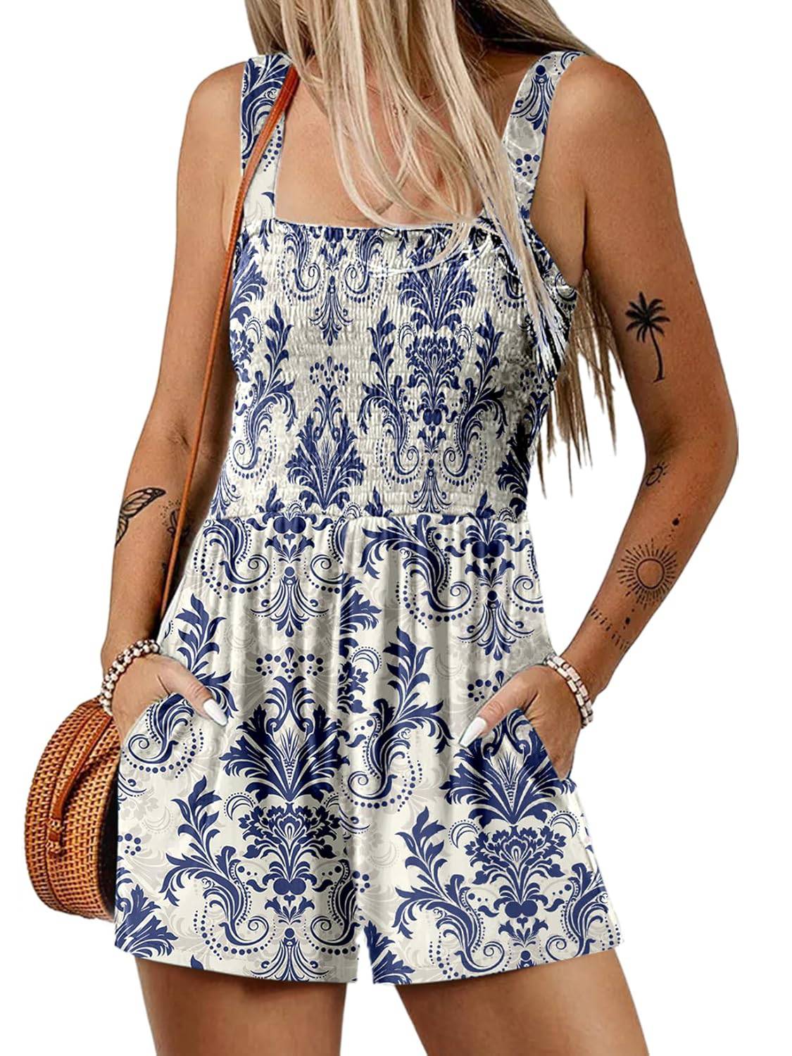 🌞Sommer-Hot-Sale - 49% Rabatt💃Sommer-Overall ärmellos mit Smock-Optik – Bequem & lässig