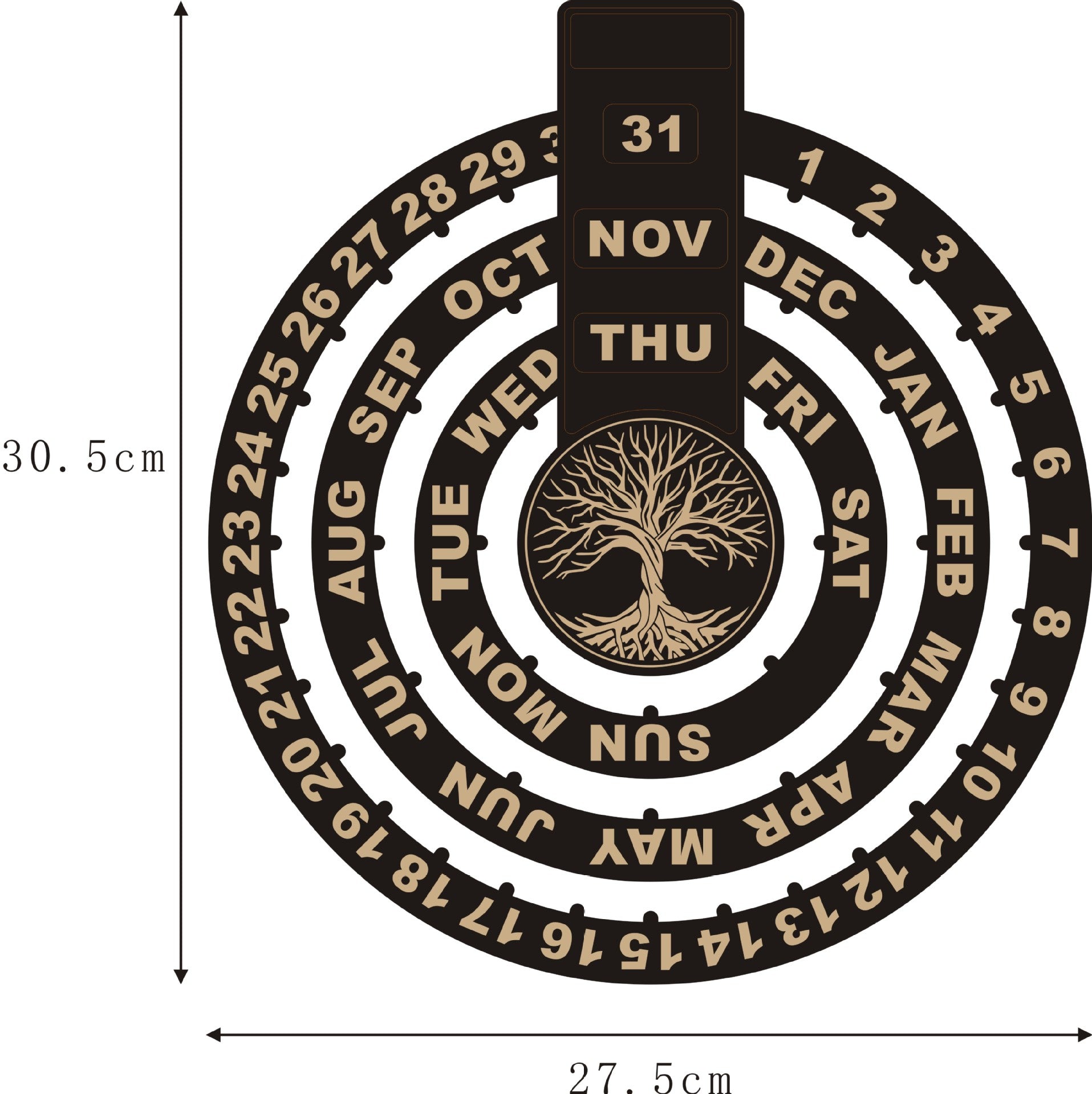 Gluschwein - Ewiger Kalender aus Holz, kreisförmig drehend