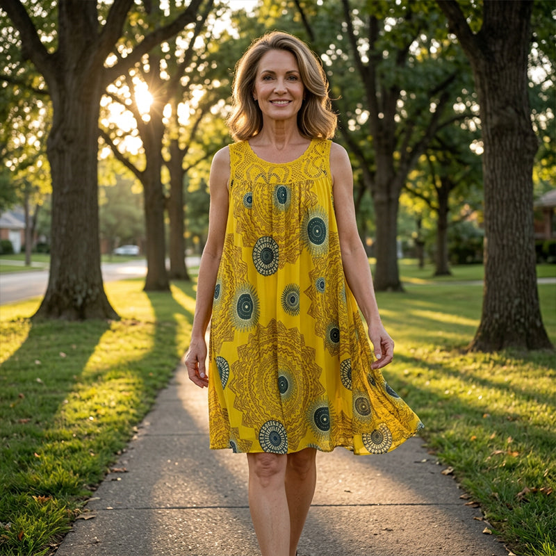 💥Kaufen Sie 2 versandkostenfrei💥Damen-Sommerkleid mit O-Ausschnitt und ärmellosem Print