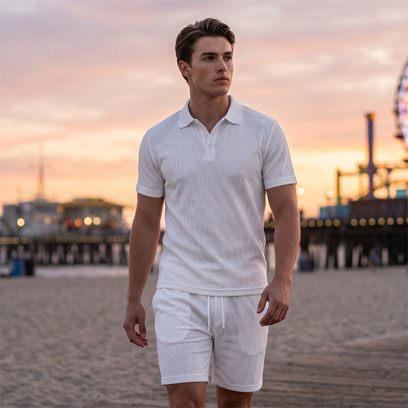 🔥Solange der Vorrat reicht 40 % Rabatt!🎉Zweiteiliges Sommer-Set für Herren aus Polohemd und Shorts