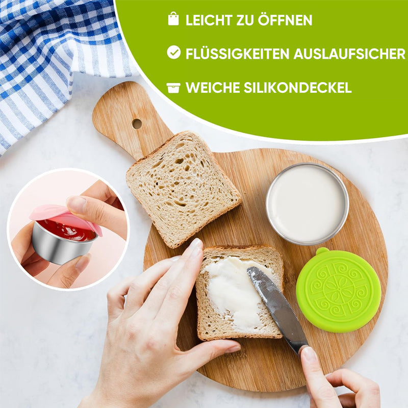Edelstahlbehälter mit auslaufsicheren Silikondeckeln