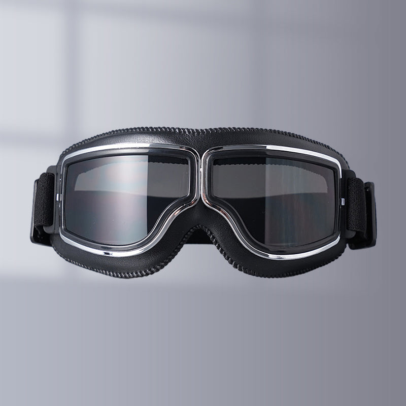 Gluschwein - Vintage-Motorradbrille schwarz grau