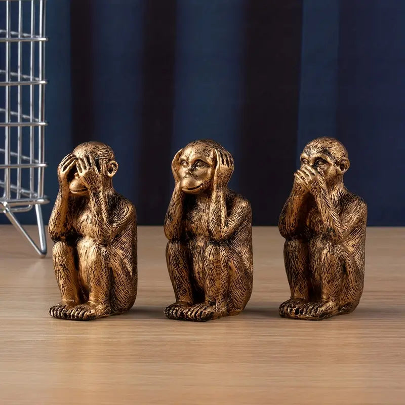 WiseChimp – 3-Teiliger Satz Dekorativer Affenskulpturen Aus Kunstharz