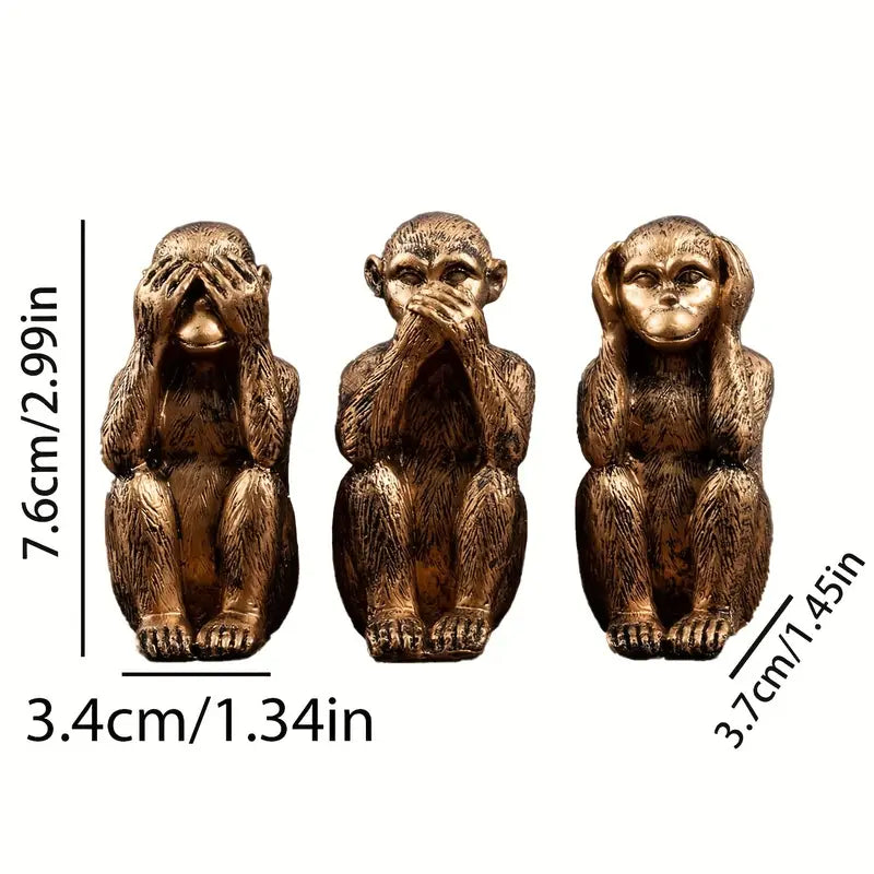 WiseChimp – 3-Teiliger Satz Dekorativer Affenskulpturen Aus Kunstharz