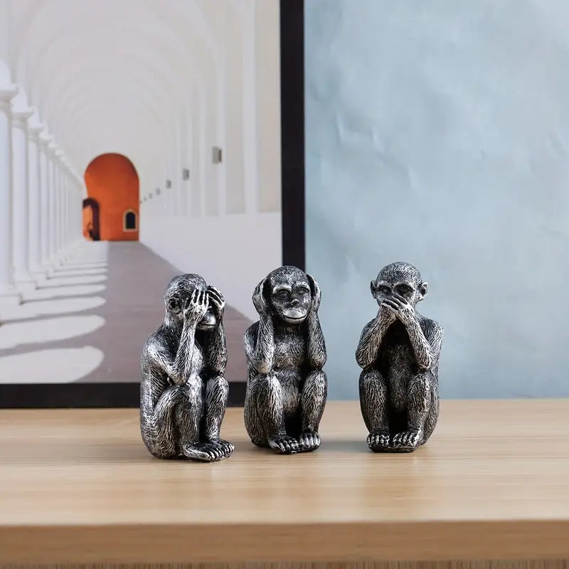 WiseChimp – 3-Teiliger Satz Dekorativer Affenskulpturen Aus Kunstharz