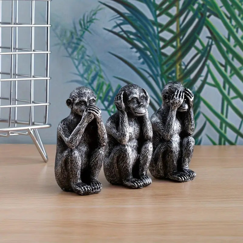 WiseChimp – 3-Teiliger Satz Dekorativer Affenskulpturen Aus Kunstharz