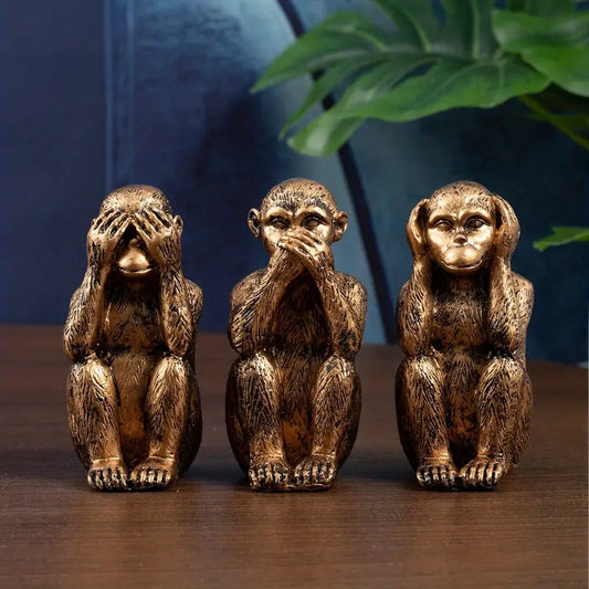 WiseChimp – 3-Teiliger Satz Dekorativer Affenskulpturen Aus Kunstharz