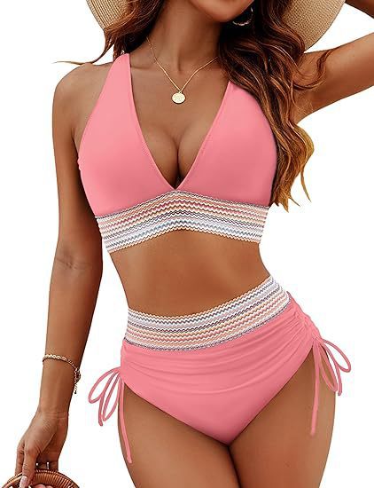 💥50% RABATT!🩱Patchwork-Bikini mit V-Ausschnitt, 2-teiliges Set
