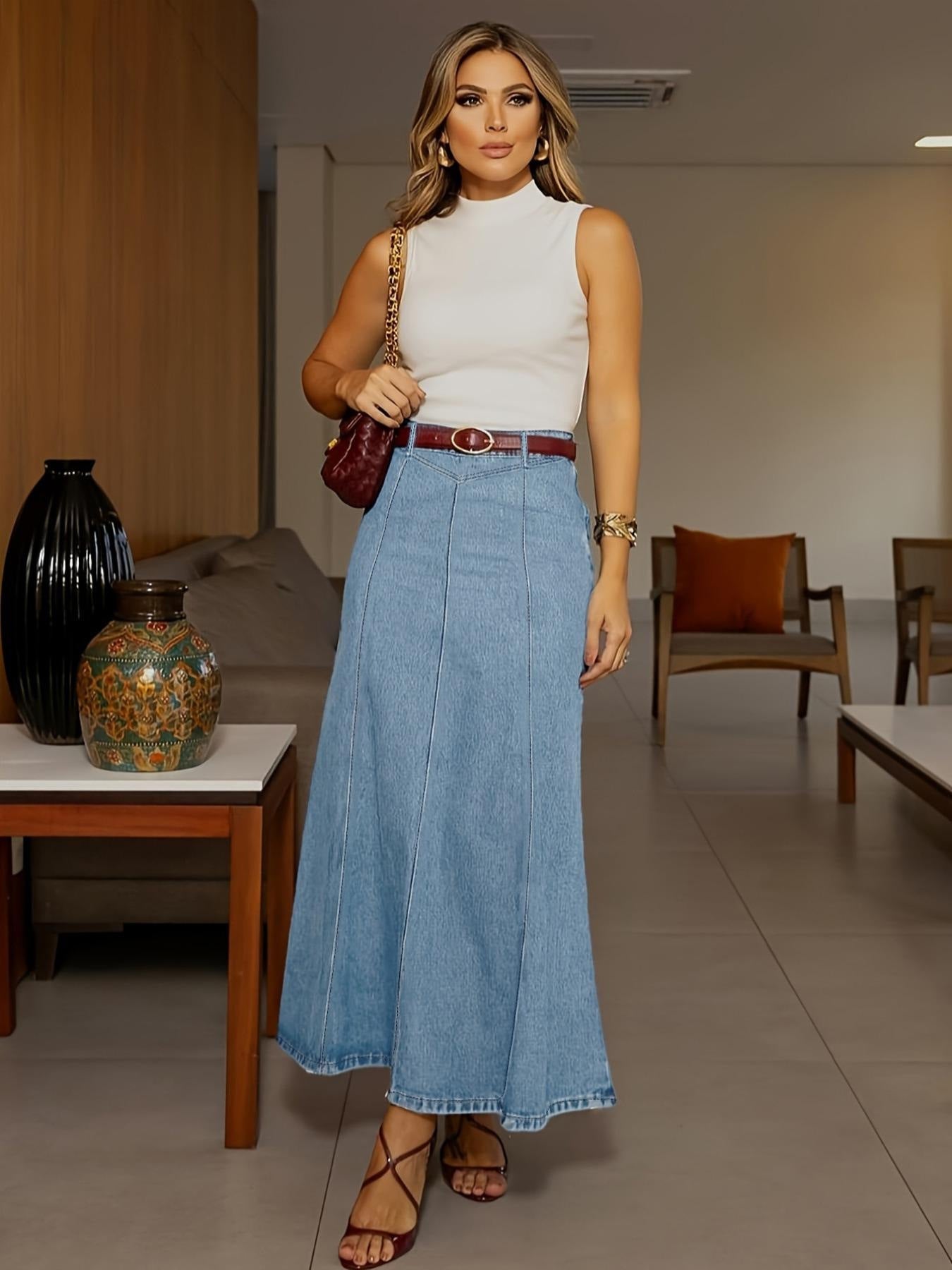 🎁2026 Neuheiten 50 % RABATT👗Damen-Maxirock aus Denim – Hohe Taille & A-Linien-Schnitt