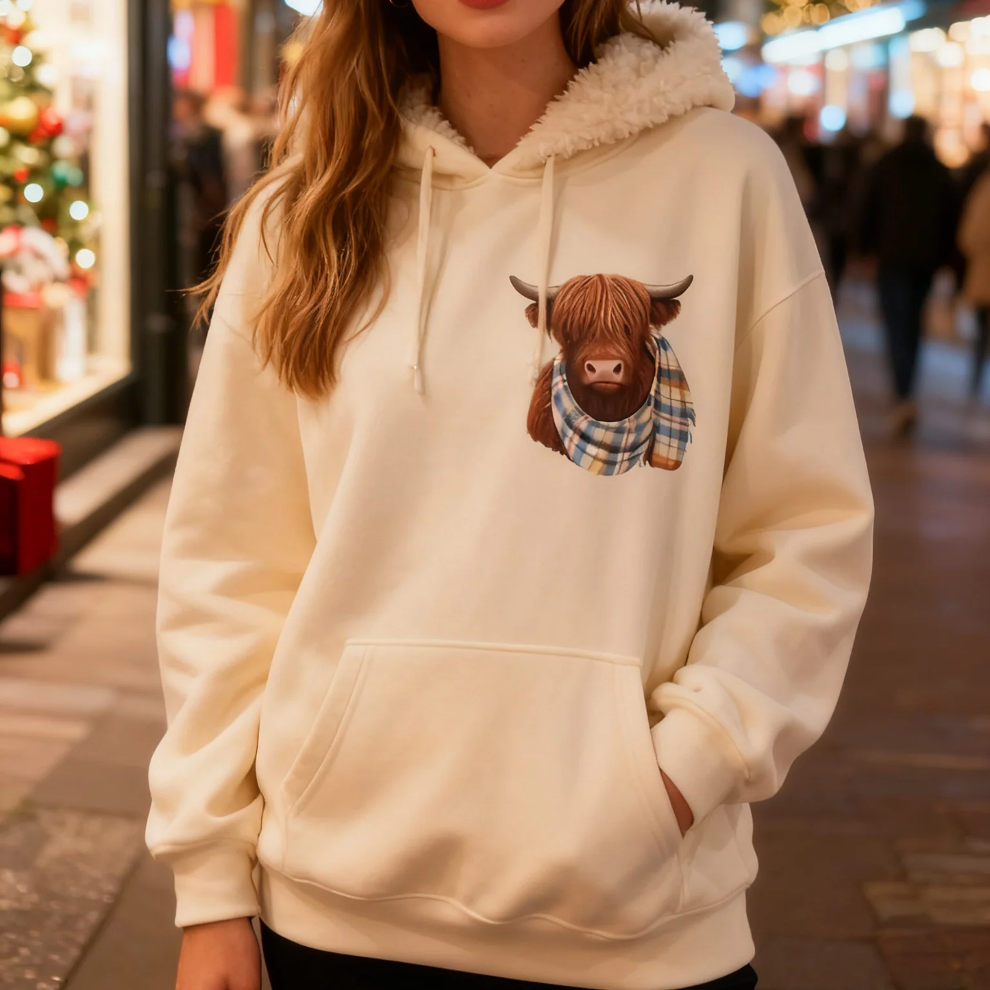 Gluschwein - 🐮 50 % RABATT!!🎁 Niedliches, kuscheliges Kapuzensweatshirt mit Fleecefutter und Highland-Kuh-Motiv