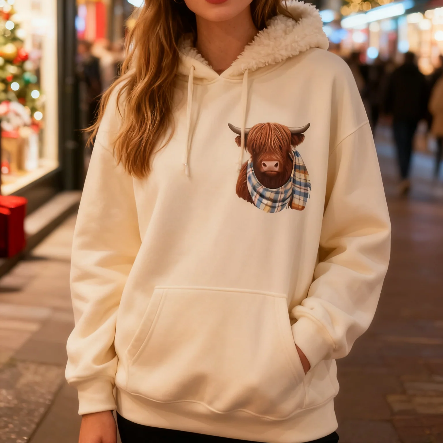Gluschwein - 🐮 50 % RABATT!!🎁 Niedliches, kuscheliges Kapuzensweatshirt mit Fleecefutter und Highland-Kuh-Motiv
