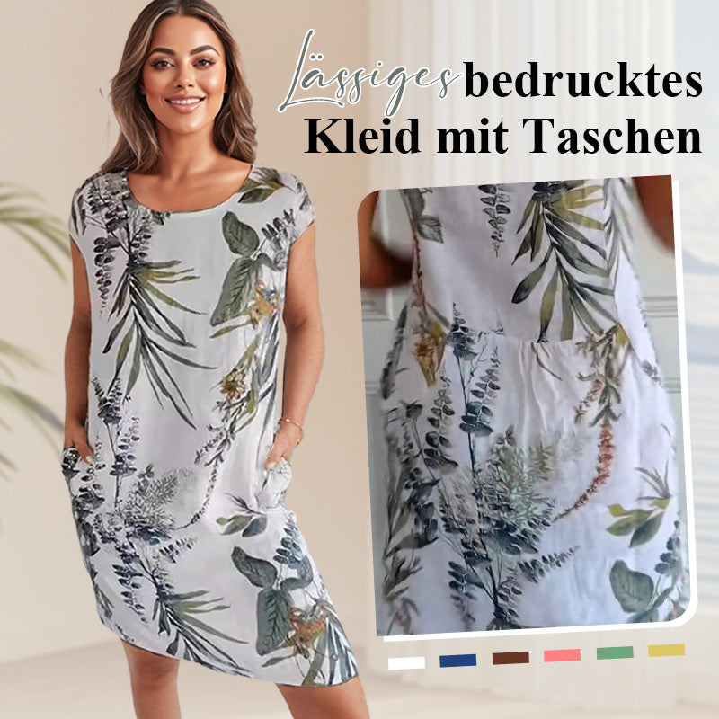 Gluschwein - 🌷56% RABATT❤️‍🔥Bedrucktes Kleid mit Rundhalsausschnitt aus Baumwolle und Leinen für Frauen