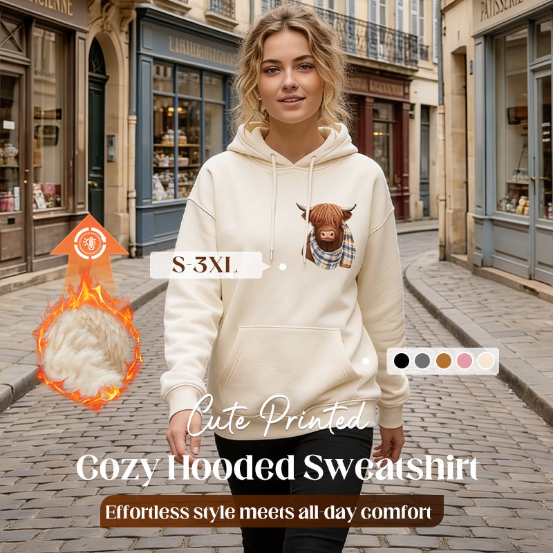 Gluschwein - 🐮 50 % RABATT!!🎁 Niedliches, kuscheliges Kapuzensweatshirt mit Fleecefutter und Highland-Kuh-Motiv