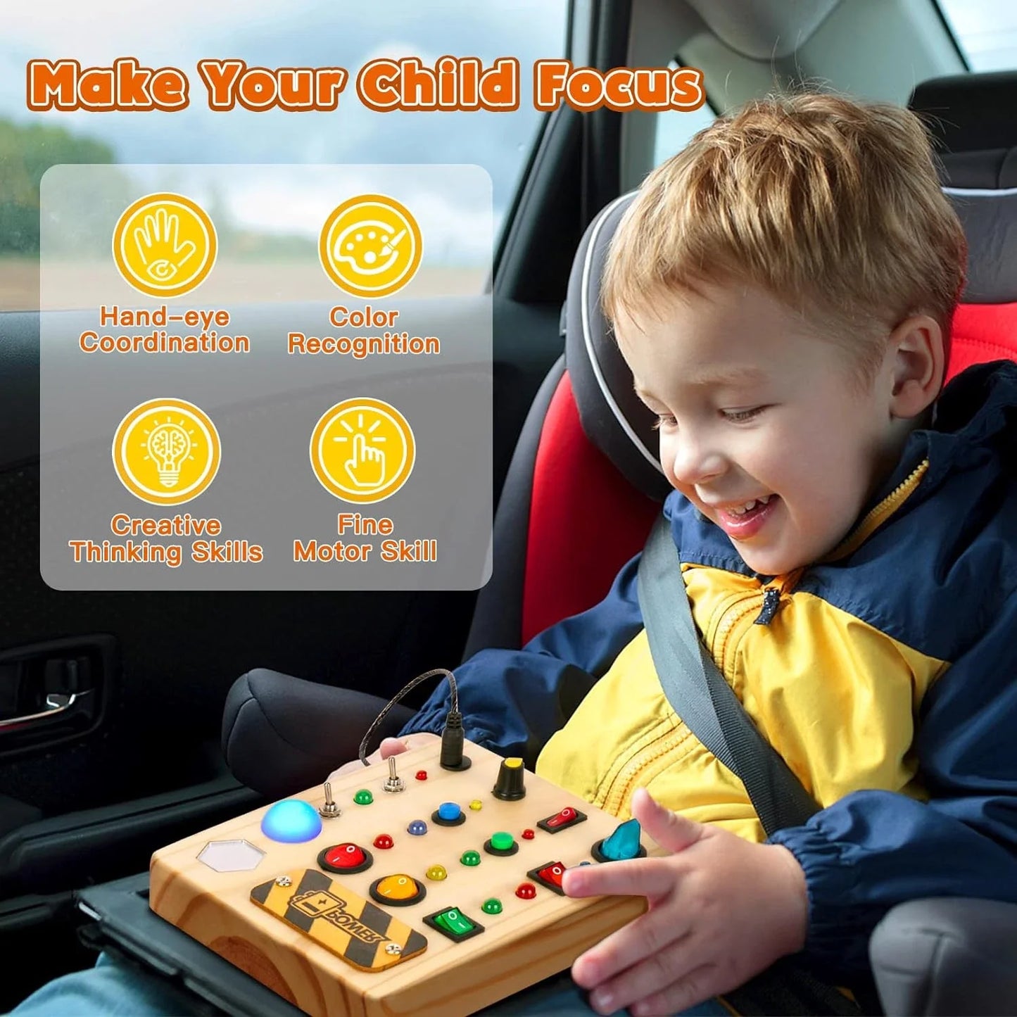 Gluschwein - Stimilus Board - Montessori-Sinnes-Schalt-Spielzeug aus Holz