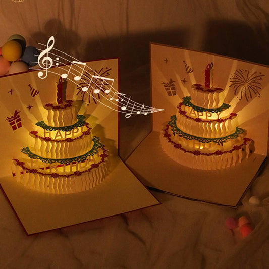 Carte de voeux 3D avec gâteau d'anniversaire musical 