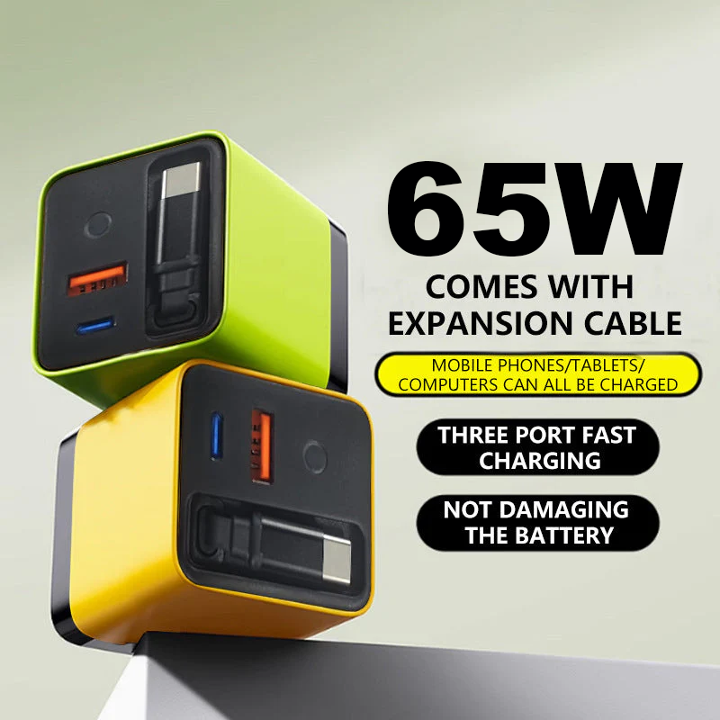 ✨⚡3-in-1-GaN-Ladegerät, 80 W MAX skalierbares Schnelllademodul mit Typ-C-Kabel und 2 USB-Anschlüssen
