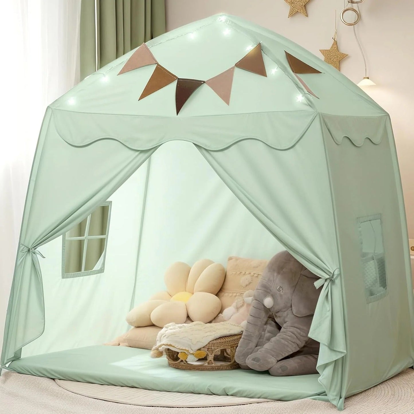 Gluschwein - Kids Play Tent - Spielzelt mit Sternenlichtern und Fähnchen