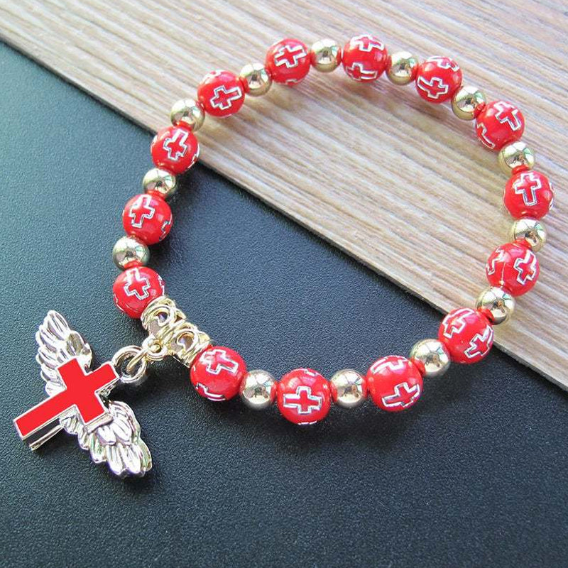 Gluschwein - Angel Wing Cross Bracelet red