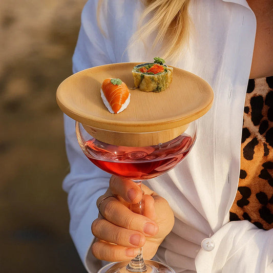 WineGlassPlate - Porte-verres à vin en bambou — Élégant porte-verres pour vos soirées œnologiques