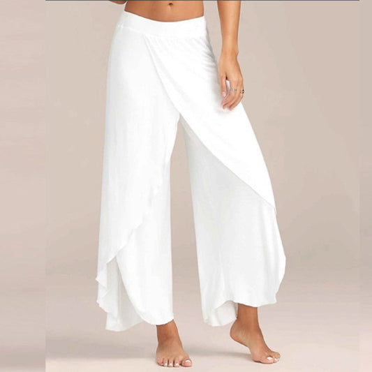 Gluschwein - Damen-Culottes Chinohose mit weitem Bein Weiss