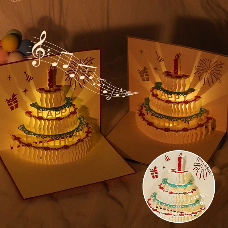 Carte de voeux 3D avec gâteau d'anniversaire musical 