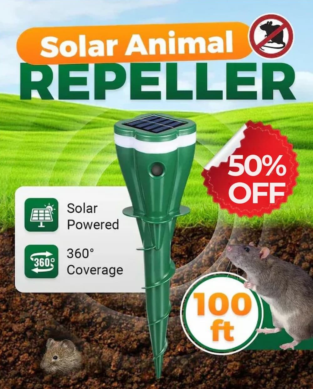 Mole Repeller - Solarbetriebener, wasserdichter Maulwurfvertreiber