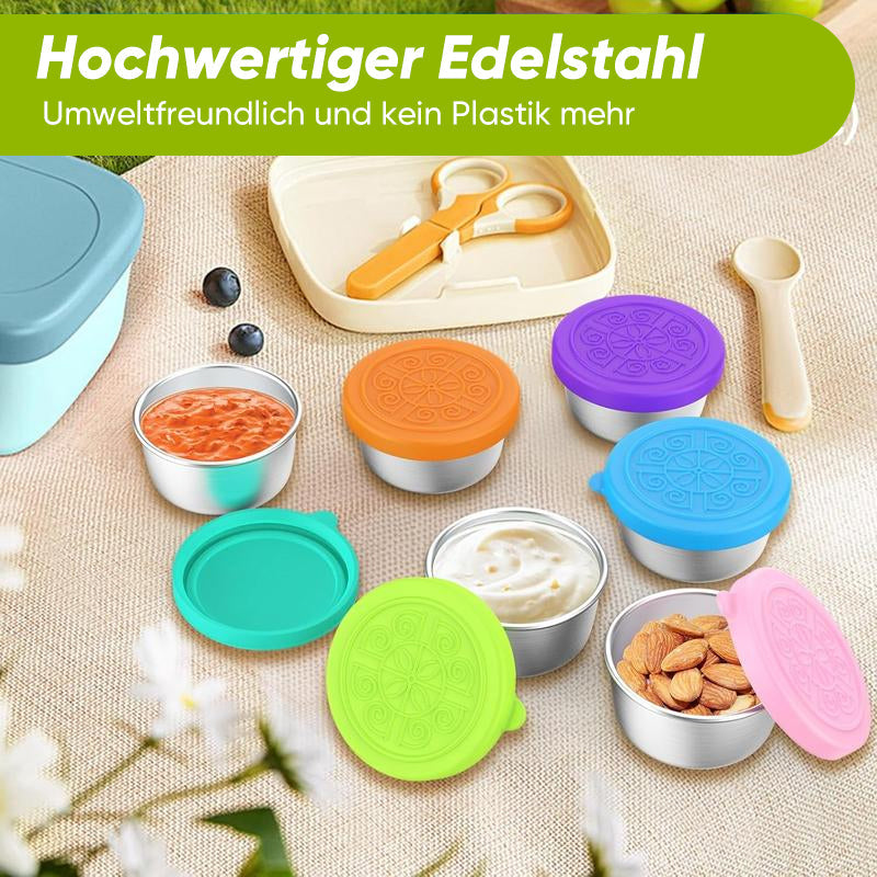 Edelstahlbehälter mit auslaufsicheren Silikondeckeln