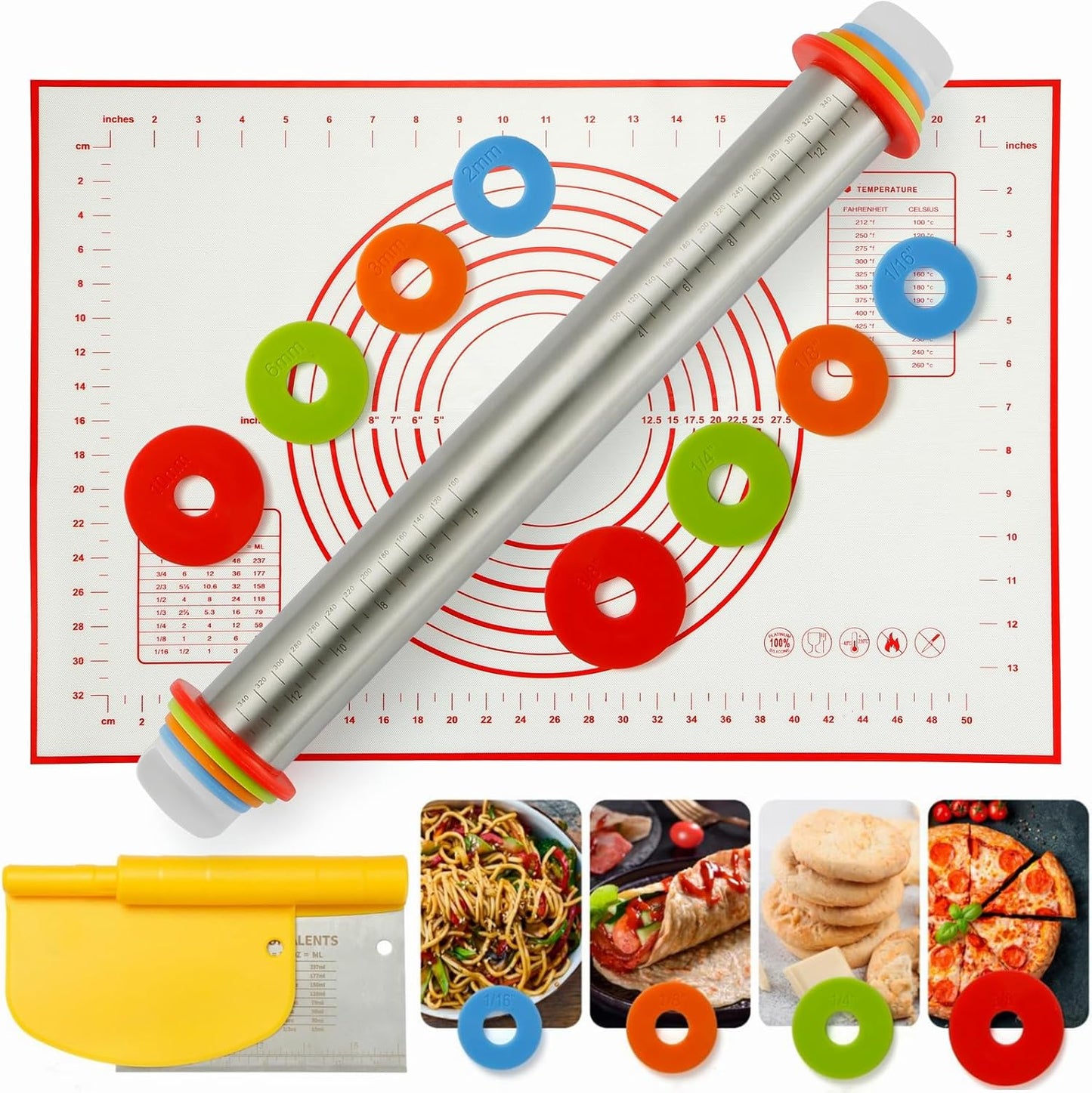 Gluschwein - Adjustable Roller Pin - Rollstangenset mit einstellbarer Stärke und Silikon-Backmatte