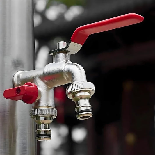 Gluschwein - Double Garden Faucet - Doppel-Wasserhahn Edelstahl mit 2 Ausgängen
