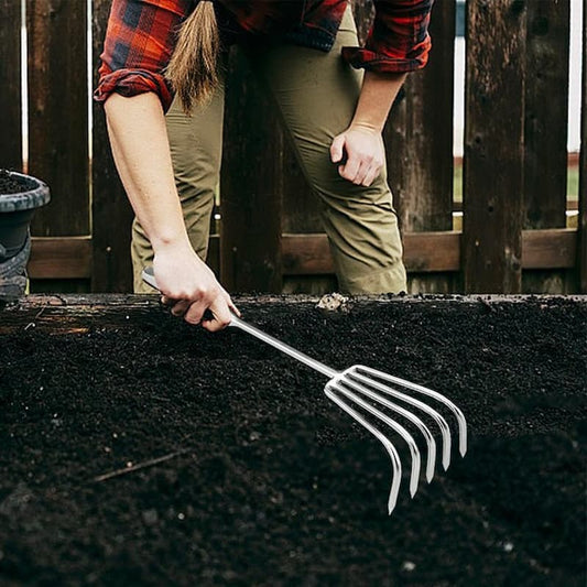 GardenClaw - Râteau de jardin en acier inoxydable — Râteau à main robuste avec manche antidérapant
